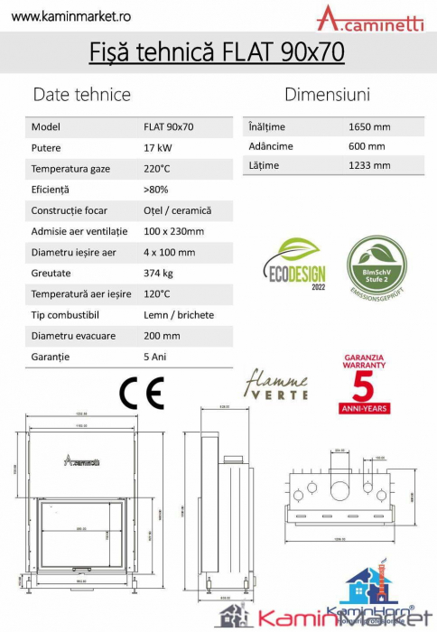 A-caminetti FLAT - Focar Șemineu cu ușă verticală - 90-x-70 [3]