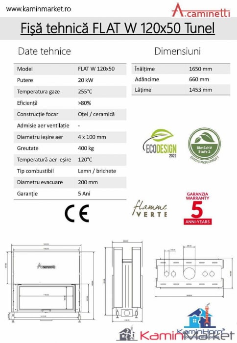 A-caminetti FLAT W - Focar Șemineu tip tunel - 120-x-60 [3]