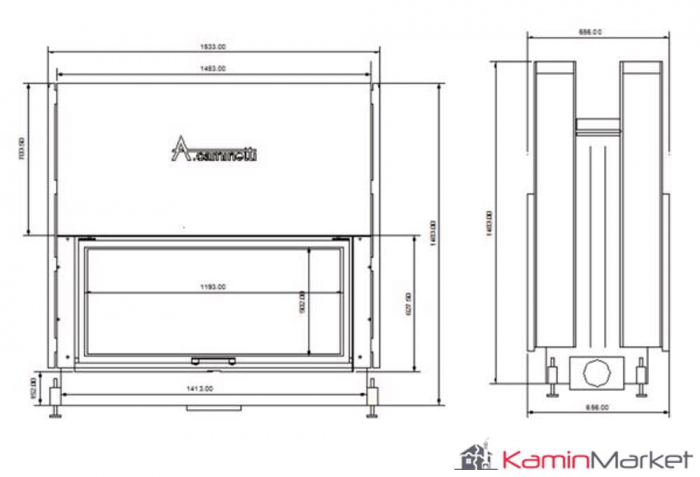 A-caminetti FLAT W - Focar Șemineu tip tunel - 120-x-60 [2]
