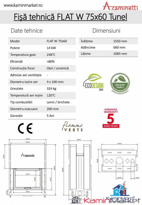 A-caminetti FLAT W - Focar Șemineu tip tunel - 75-x-60 [2]