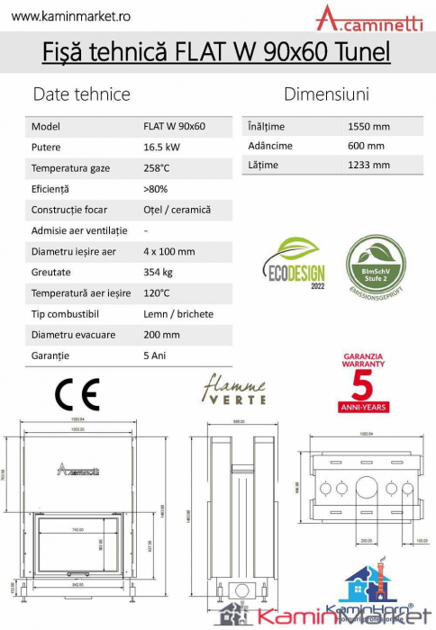 A-caminetti FLAT W - Focar Șemineu tip tunel - 90-x-60 [3]
