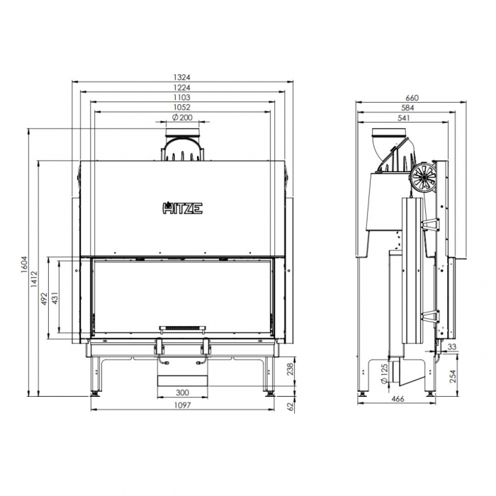 Focar șemineu Hitze DUO ARD105x43.G 19 kW [5]