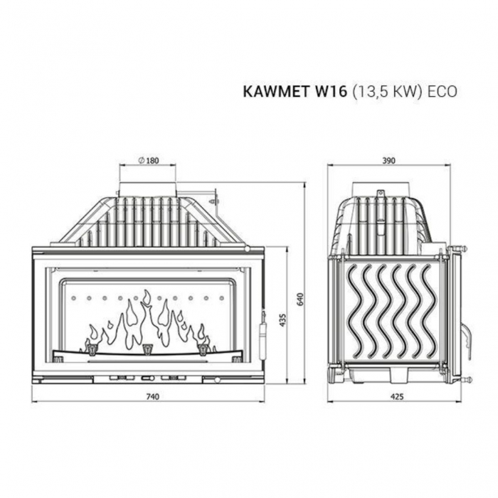 Kawmet W16 Sticlă laterală Stânga - 13,5kW  Focar șemineu fontă [12]