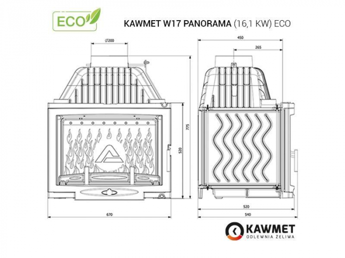 Kawmet W17 Panorama - 16,1 kW Focar șemineu fontă [8]