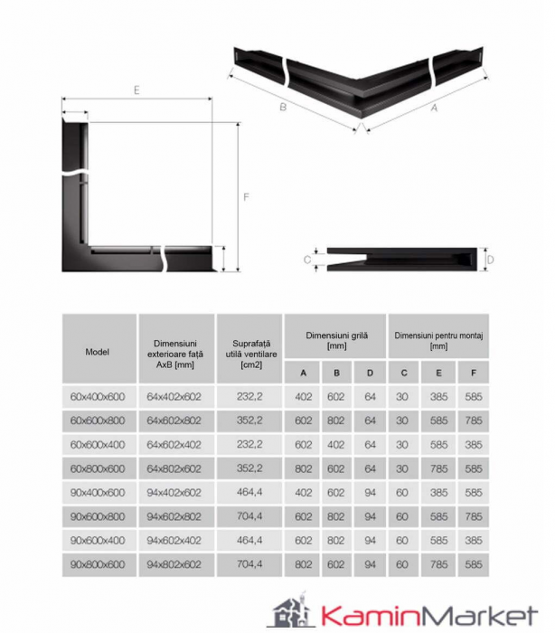 LUFT TD 9x60x40 Grilă șemineu pe colț [3]