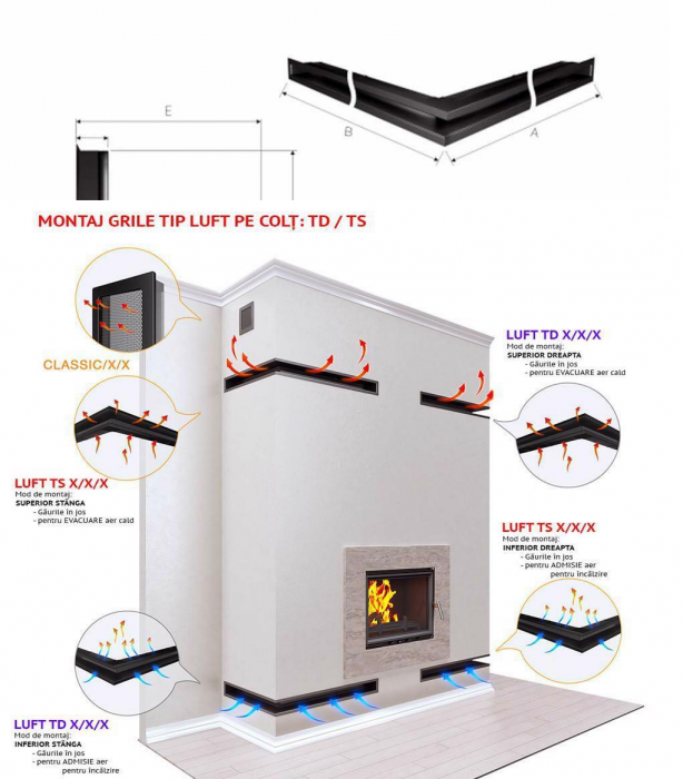 LUFT TD 9x60x40 Grilă șemineu pe colț [4]
