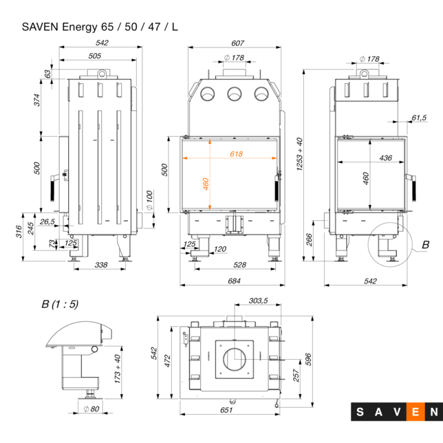 SAVEN Energy Focar sticlă 65х50х47 L [12]