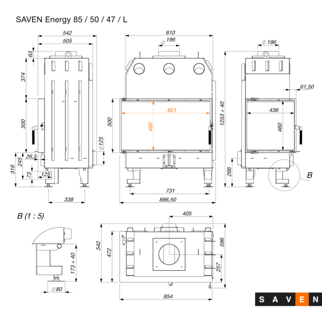 SAVEN Energy Focar sticlă 85х50х47 L [10]