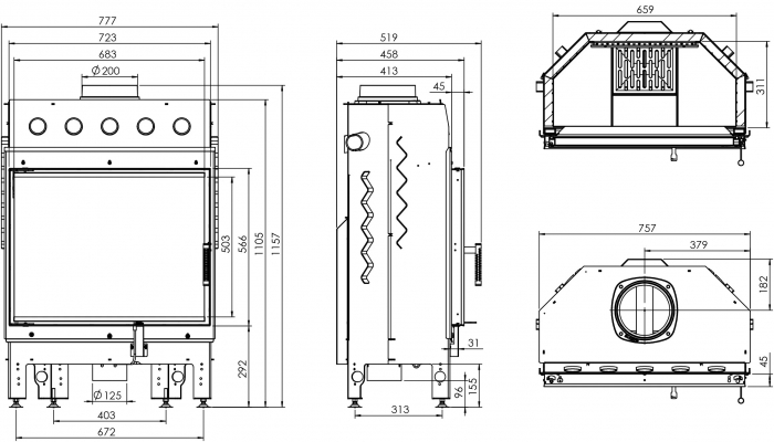 Șemineu Albero 16kW Ușă standard cu sticla decorativă AL16S.H-D [4]