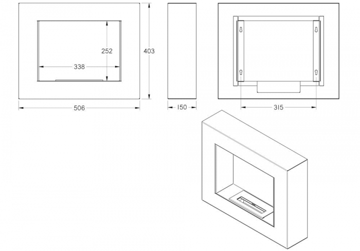 Șemineu bioetanol UNIFLAM 50x40cm BOX Negru Mat [2]