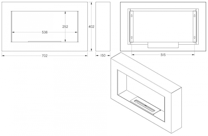 Șemineu bioetanol UNIFLAM 70x40cm BOX Negru Mat [2]