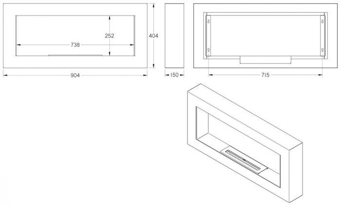 Șemineu bioetanol UNIFLAM 90x40cm BOX Negru Mat [2]