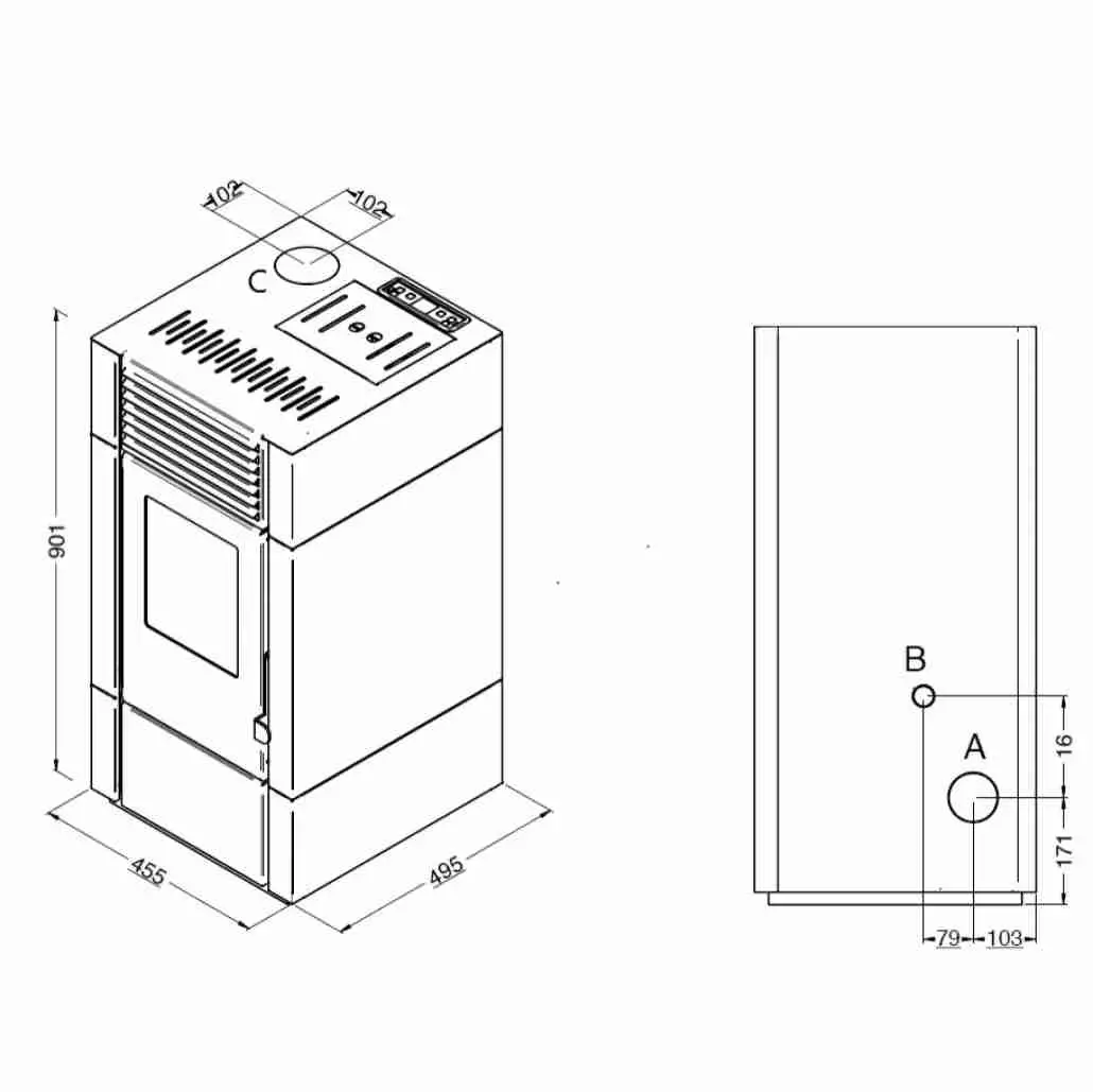 Soba pe peleti Poly - 9.5kW Rubin + piese racordare [5]