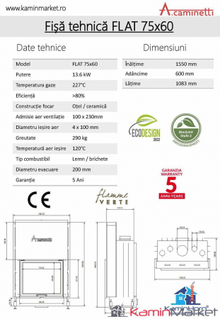 A-caminetti FLAT - Focar Șemineu cu ușă verticală - 75-x-60 [2]
