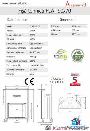 A-caminetti FLAT - Focar Șemineu cu ușă verticală - 90-x-70 [2]