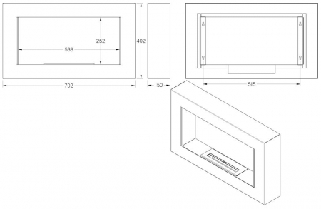 Șemineu bioetanol UNIFLAM 70x40cm BOX Negru Mat [1]