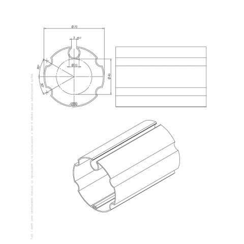 Tub rulou Ø70 mm din oțel zincat 0,8 mm, cu canal pentru prelată - bară 6 m [1]