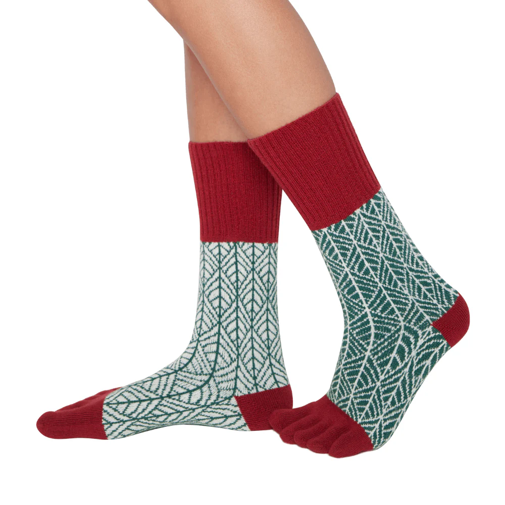 Șosete cu degete KNITIDO Gemini - Roșu / Verde [3]