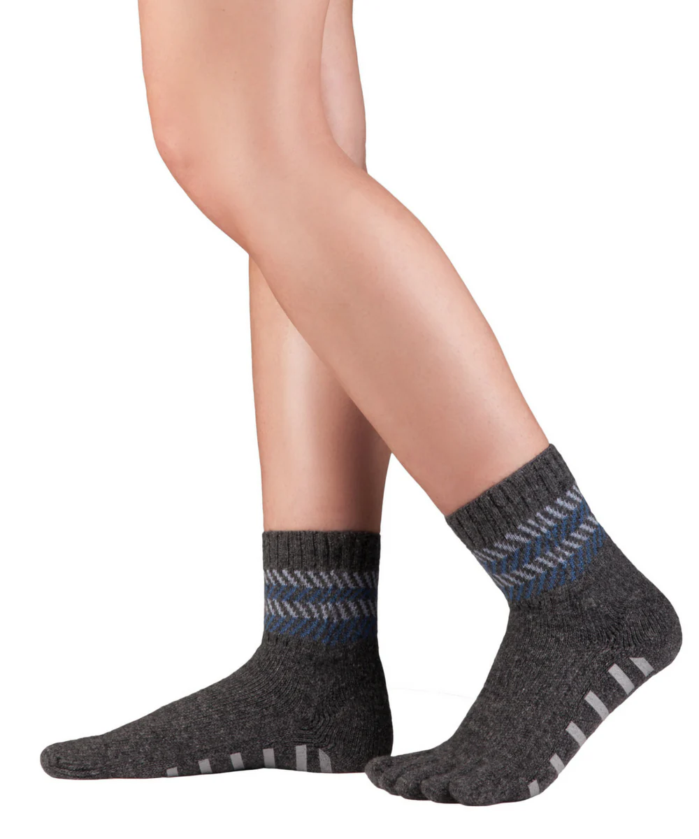 Șosete cu degete KNITIDO Home Socks Anti-Slip Lânǎ Merino & Cașmir - Gri închis / Albastru [3]