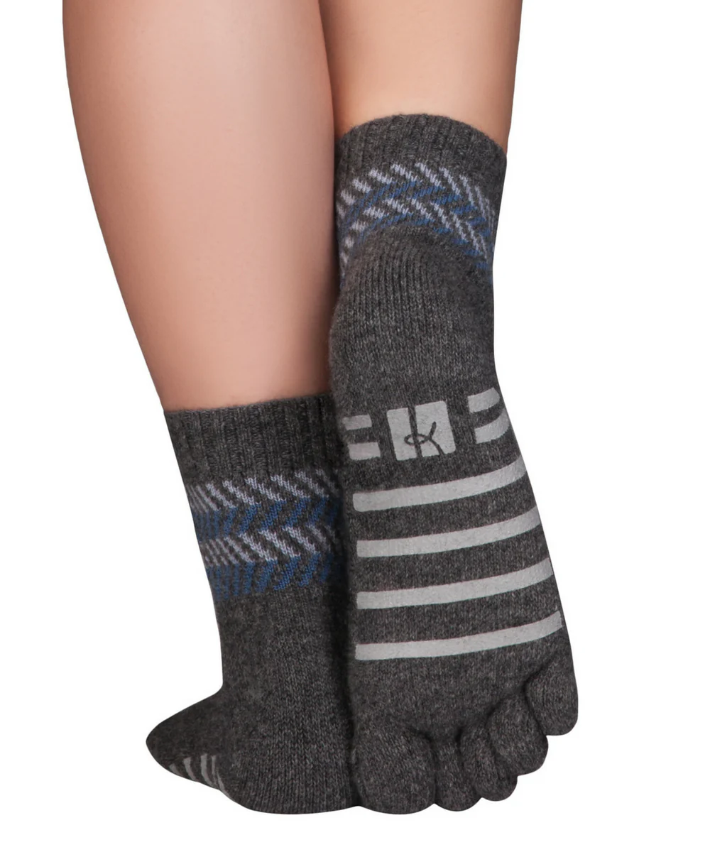 Șosete cu degete KNITIDO Home Socks Anti-Slip Lânǎ Merino & Cașmir - Gri închis / Albastru [5]