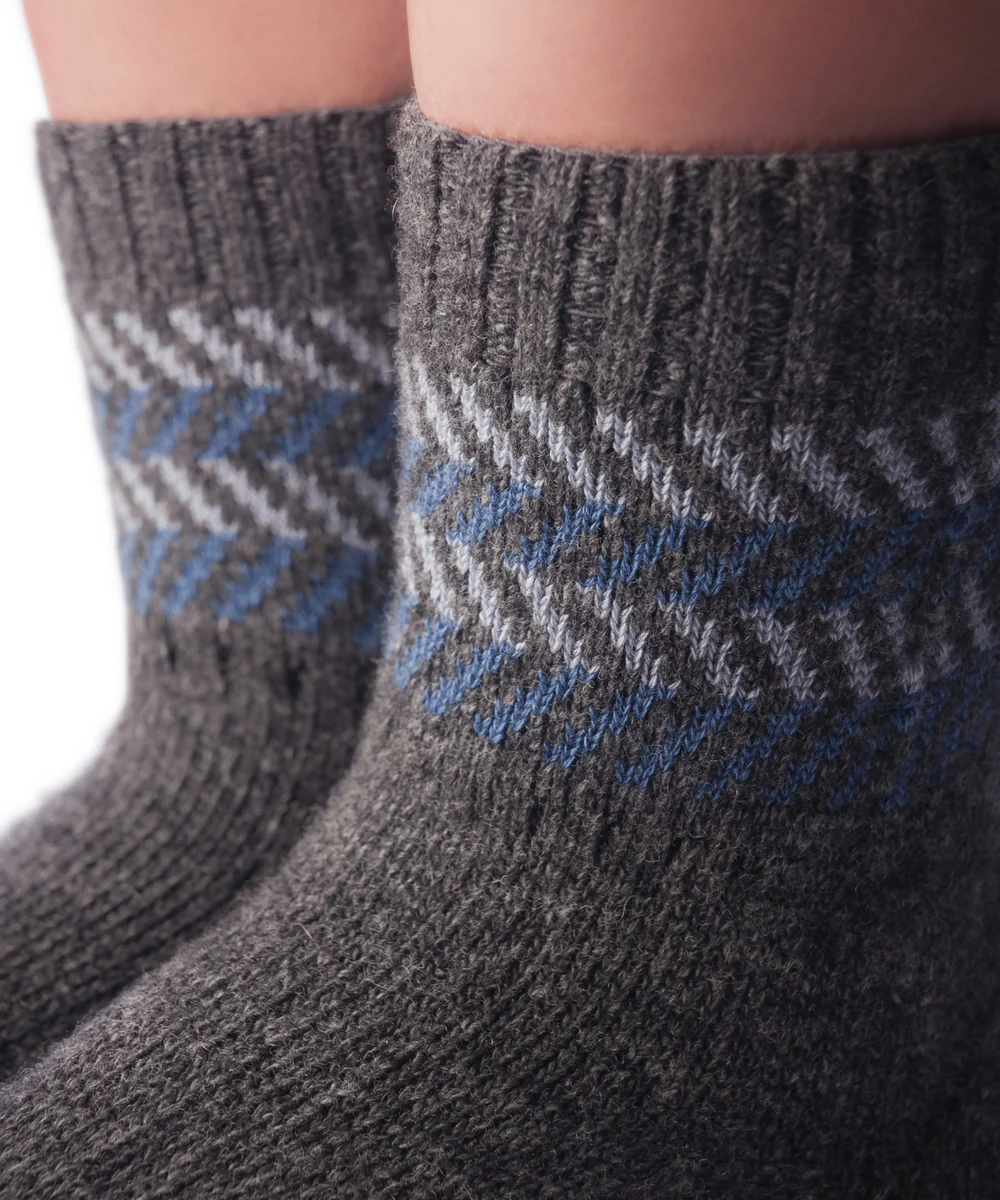 Șosete cu degete KNITIDO Home Socks Anti-Slip Lânǎ Merino & Cașmir - Gri închis / Albastru [6]