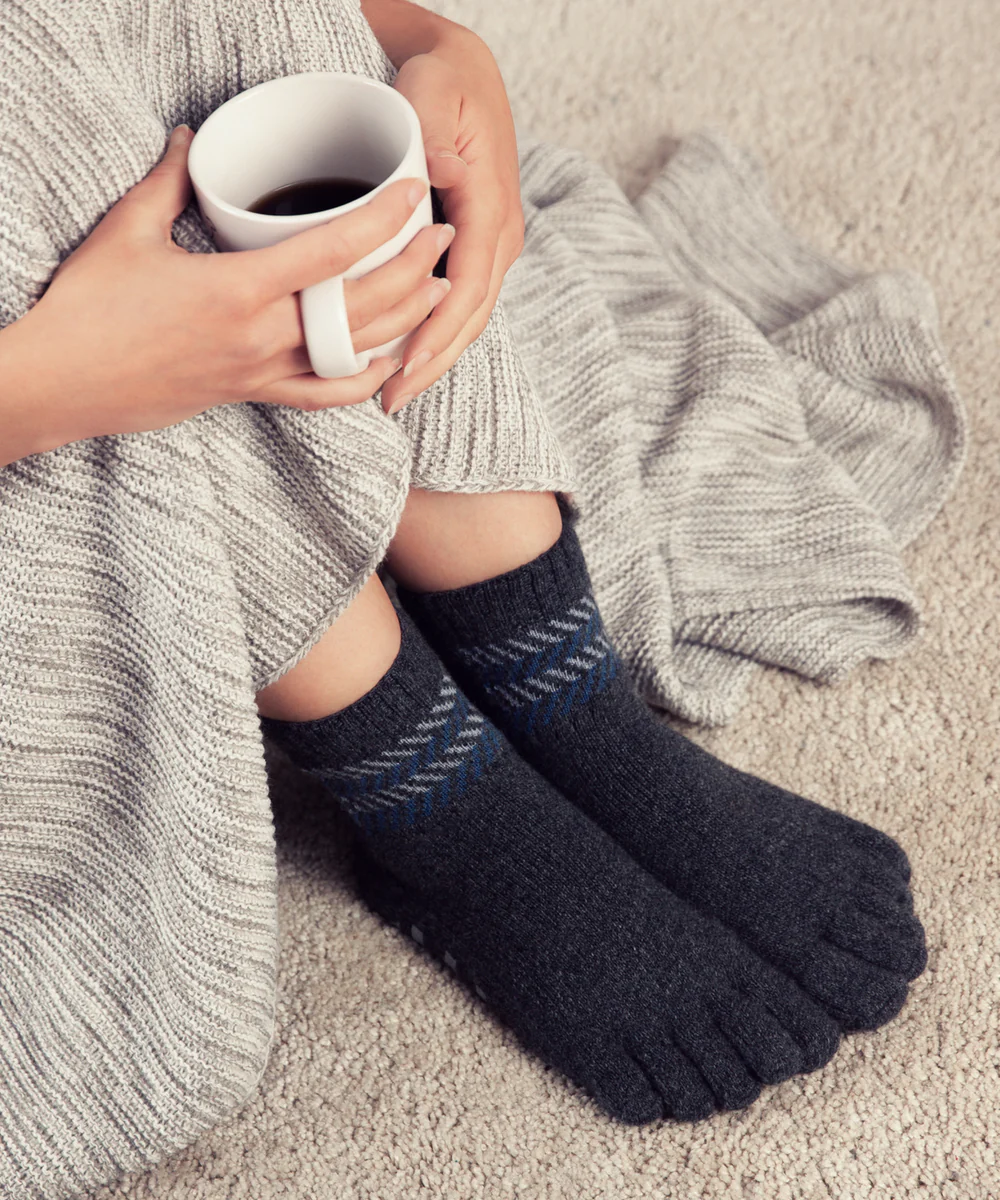 Șosete cu degete KNITIDO Home Socks Anti-Slip Lânǎ Merino & Cașmir - Gri închis / Albastru [4]