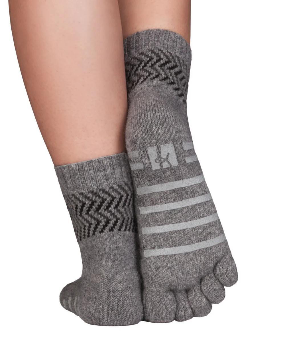 Șosete cu degete KNITIDO Home Socks Anti-Slip Lânǎ Merino & Cașmir - Gri deschis / Negru [4]
