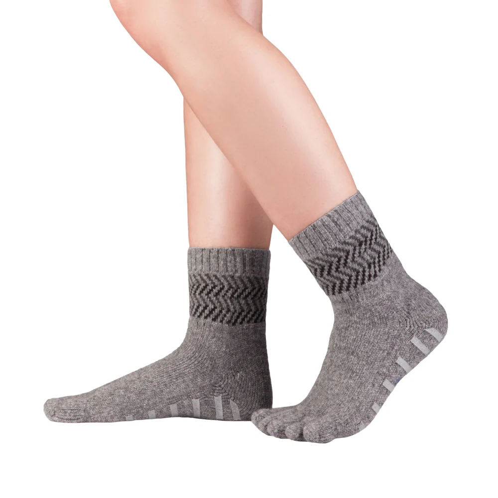 Șosete cu degete KNITIDO Home Socks Anti-Slip Lânǎ Merino & Cașmir - Gri deschis / Negru [2]