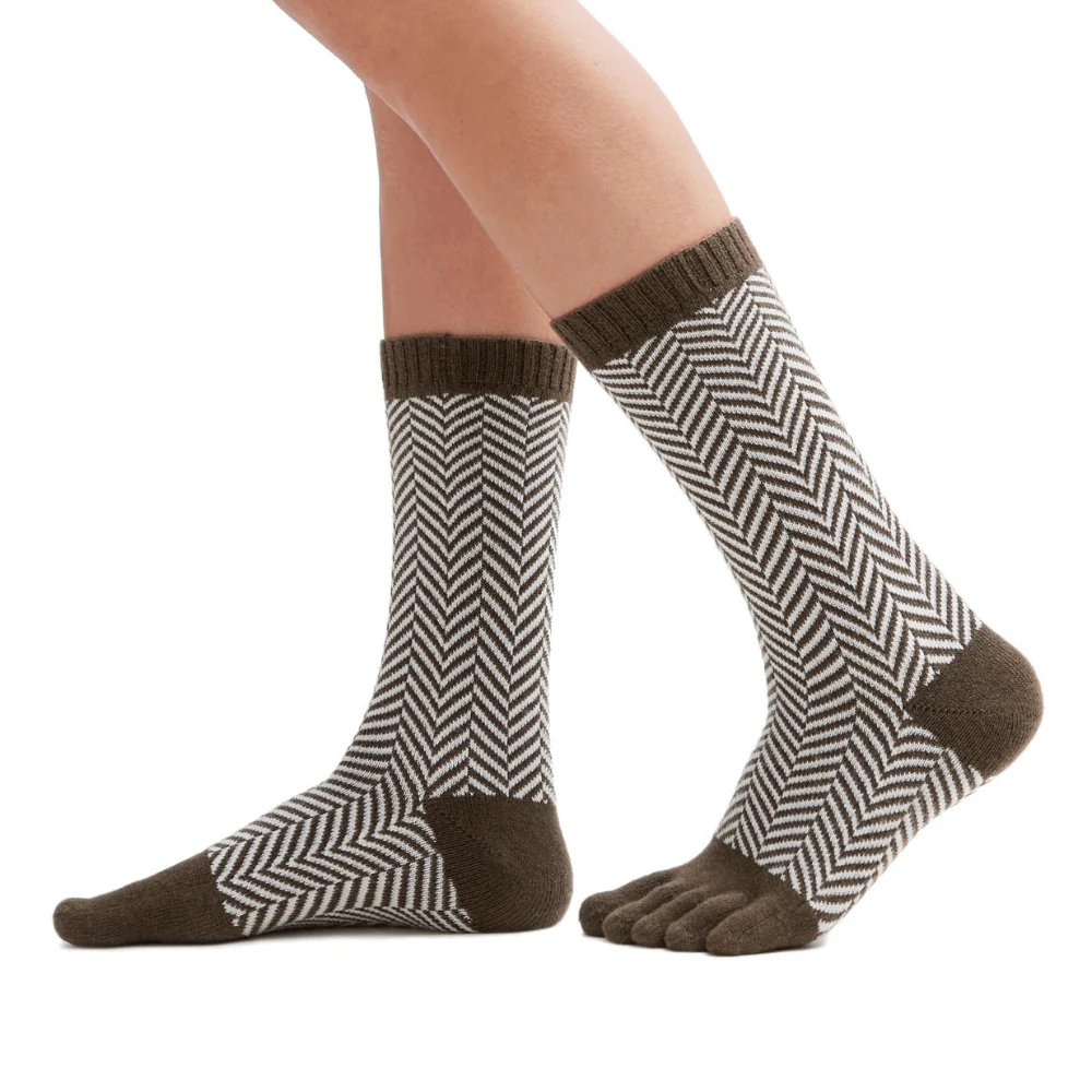 Șosete cu degete KNITIDO Sill - Kaki / Alb [2]