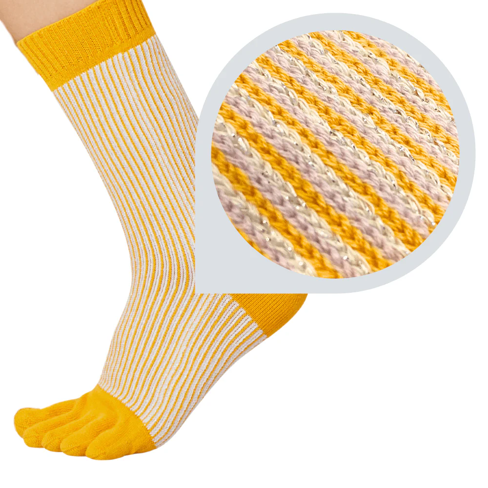 Șosete cu degete KNITIDO Trailer Garden cu dungi - Galben mustar / Mov deschis [3]