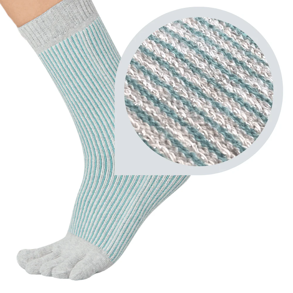 Șosete cu degete KNITIDO Trailer Garden cu dungi - Gri deschis / Verde [3]