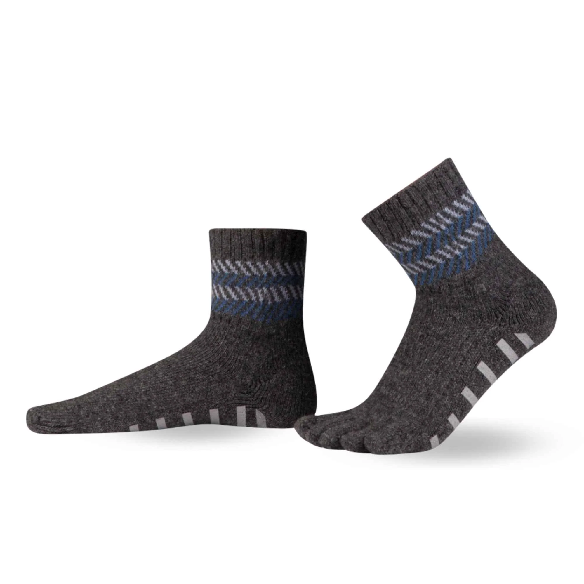 Șosete barefoot - Șosete cu degete KNITIDO Home Socks Anti-Slip Lânǎ Merino & Cașmir - Gri închis / Albastru