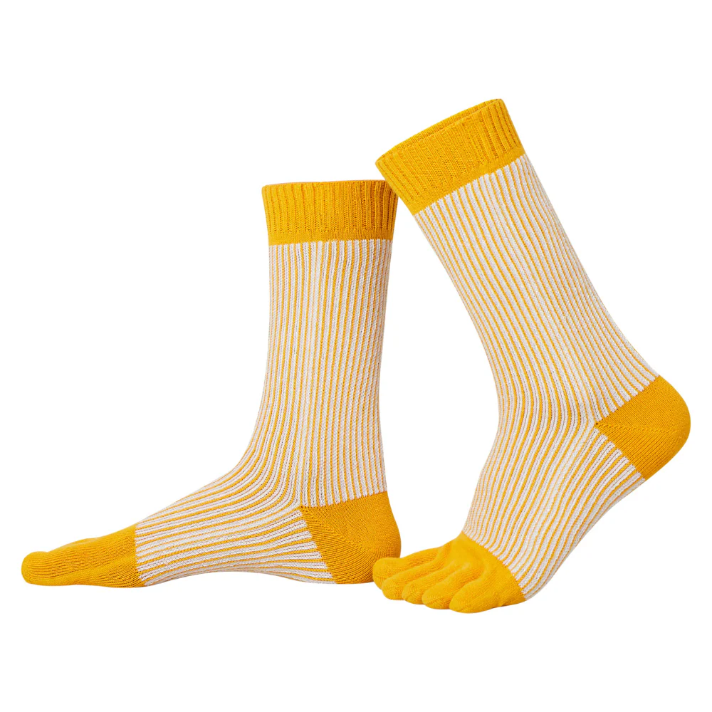 Șosete cu degete - Șosete cu degete KNITIDO Trailer Garden cu dungi - Galben mustar / Mov deschis