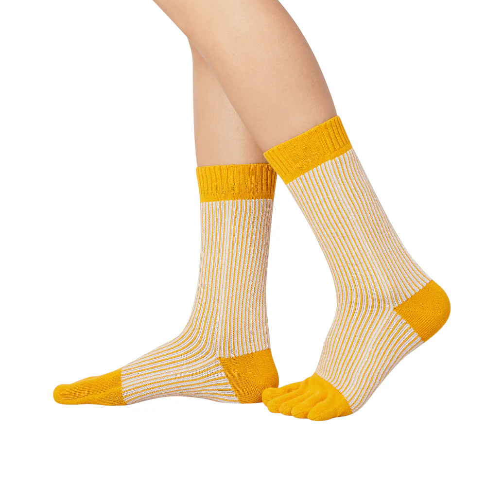 Șosete cu degete KNITIDO Trailer Garden cu dungi - Galben mustar / Mov deschis [1]