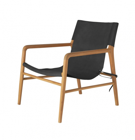 Decoratiuni de Interior - Fotoliu piele neagra din lemn de tec