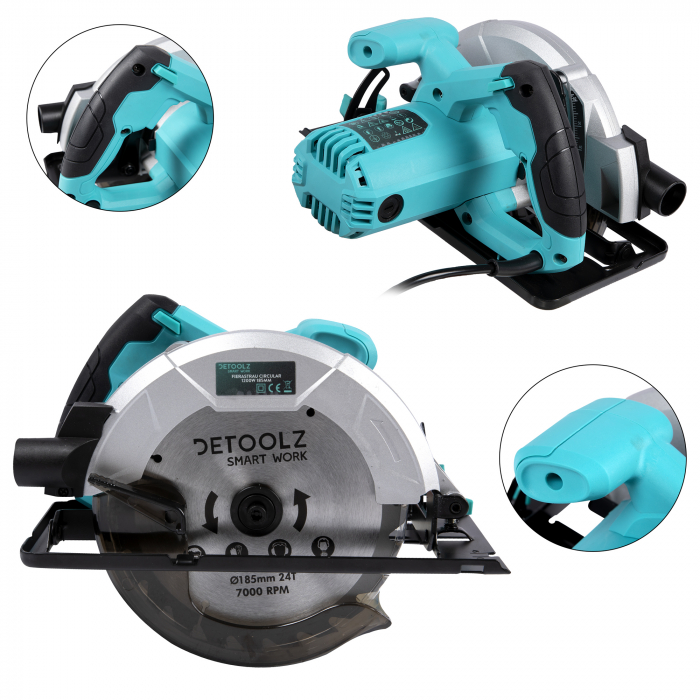 Fierastrau circular, 185 mm, 5800 rpm, 1200W, Detoolz DZ-SE100 [7]