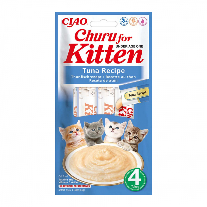 Churu, recompense cremoase pentru pisoi, kitten cu ton, 4x14g