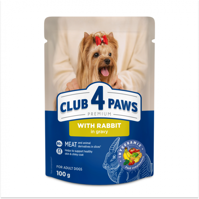 Club 4 Paws, Hrana umeda caini talie mica, Iepure in sos, 24x100g