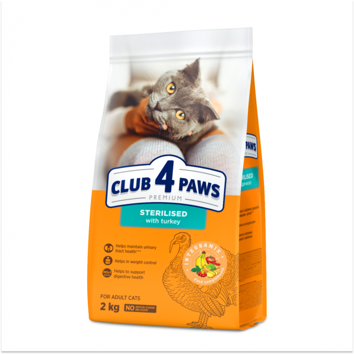 Club 4 Paws, Hrana uscata pisici sterilizate, curcan, 2kg