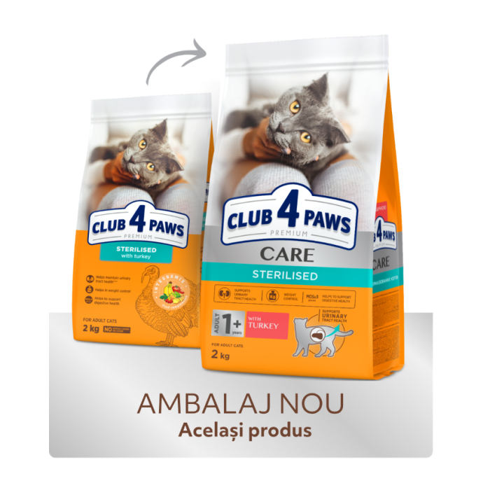 Club 4 Paws, Hrana uscata pisici sterilizate, curcan, 2kg [6]