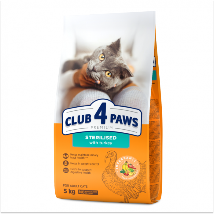 Club 4 Paws, Hrana uscata pisici sterilizate, curcan, 5kg