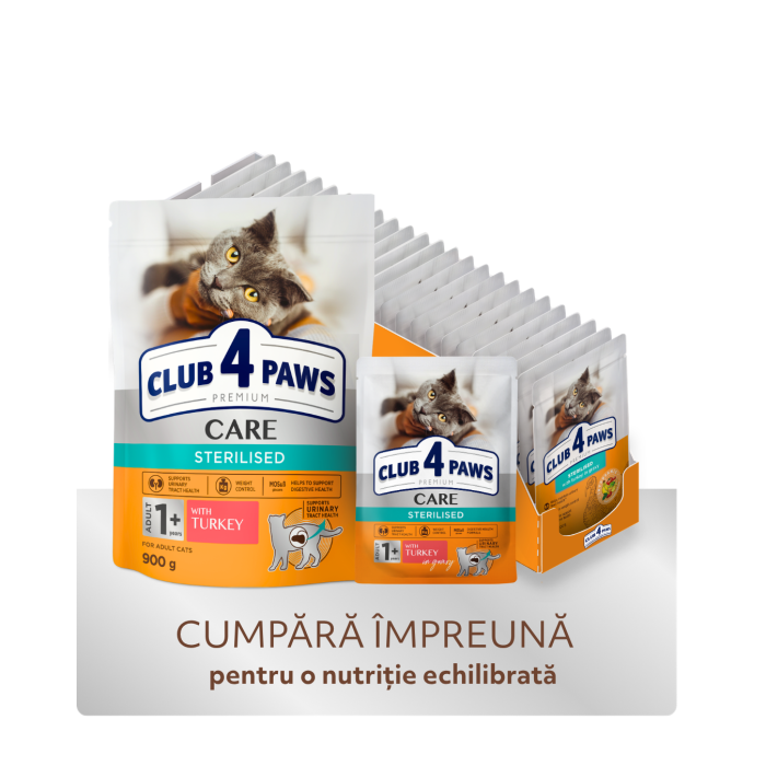 Club 4 Paws, Hrana uscata pisici sterilizate, curcan, 900g [4]