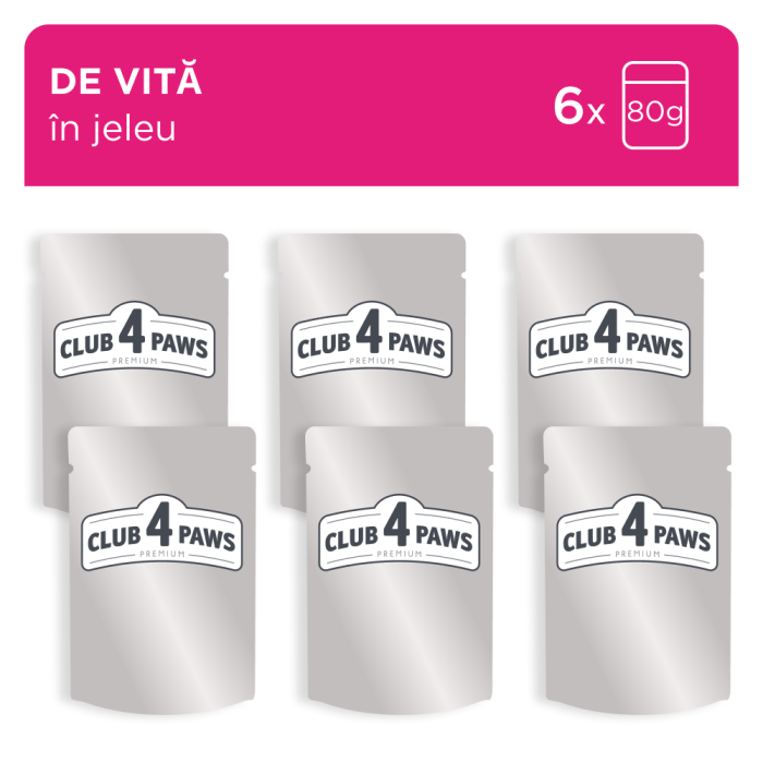 Club 4 Paws Premium Hrana umeda pisici, cu Vita in jeleu set 5+1*80g [2]
