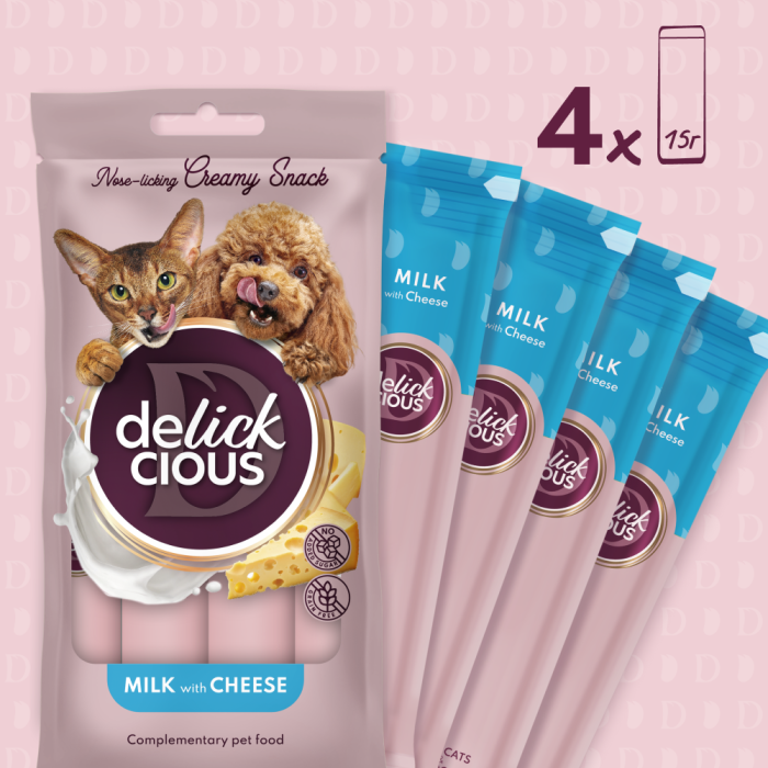 DELICKCIOUS, Recompense cremoase caini si pisici - lapte cascaval, 60g [8]