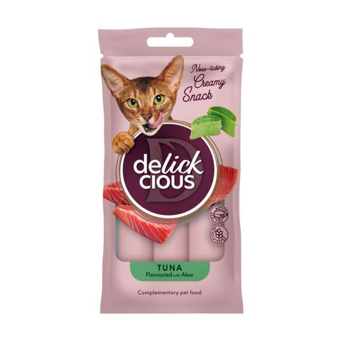 DELICKCIOUS, Recompense cremoase cu ton si aloe pentru pisici, 2x60g [2]