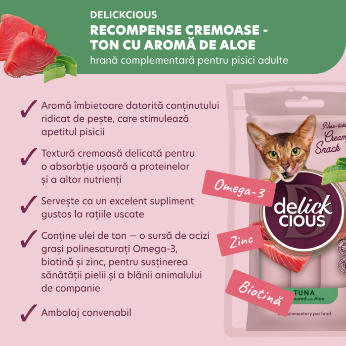 DELICKCIOUS, Recompense cremoase cu ton si aloe pentru pisici, 2x60g [3]