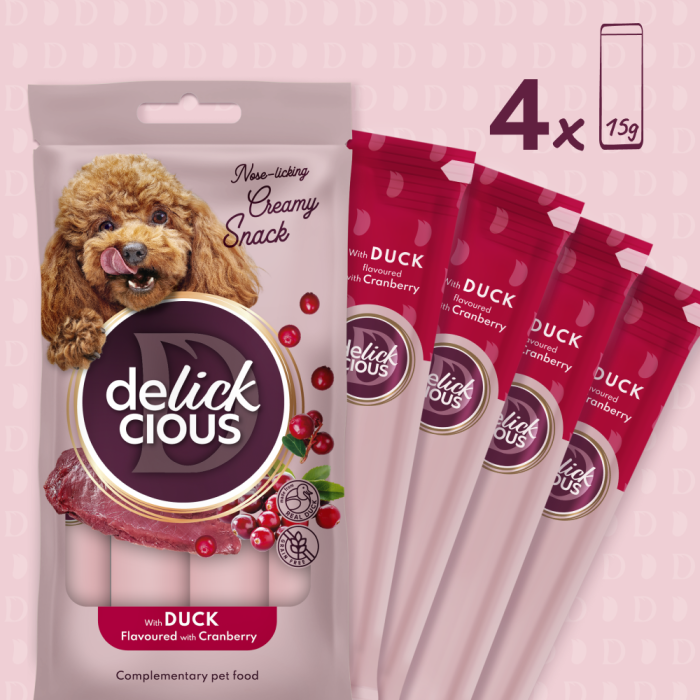 DELICKCIOUS, Recompense cremoase pisici - Rata si merisoare, 60g [6]