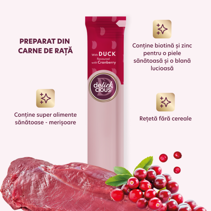 DELICKCIOUS, Recompense cremoase pisici - Rata si merisoare, 60g [2]