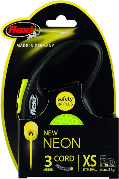 Lesa retractabila cu banda de 3m, galben reflectorizant, XS, Flexi New Neon [6]