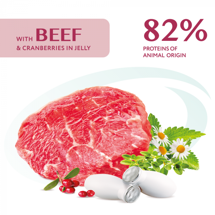 Optimeal Hrana umeda caini adulti, cu vita si merisoare in jeleu, 12x0,1 kg [2]